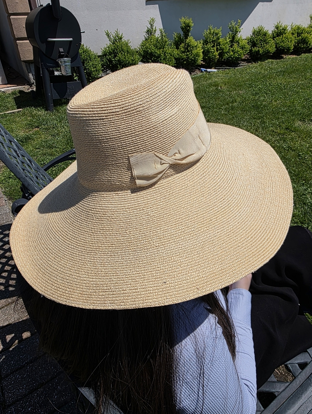 Classic Wide-Brim Straw Sun Hat with Ribbon - Cream